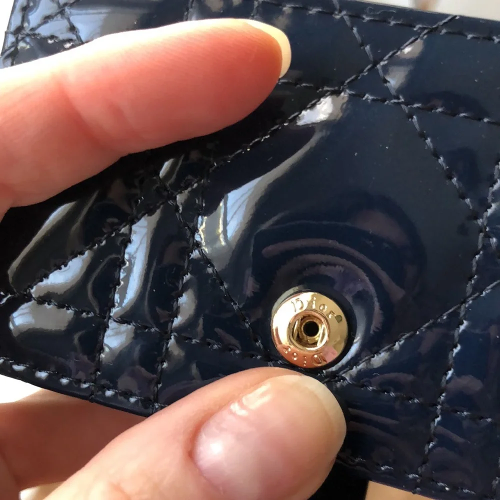Christian Dior Lady Dior Jasmine Card Holder Wallet In Blue Patent Leather MK